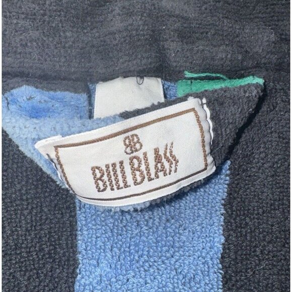 EUC Vintage Bill Blass Green Blue Black Thick Heavy Terry Striped Hotel Robe OS - Picture 5 of 6